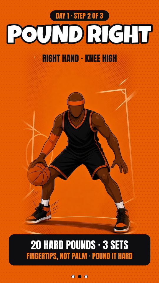Day 1 card: pound dribble with the right hand, knee high